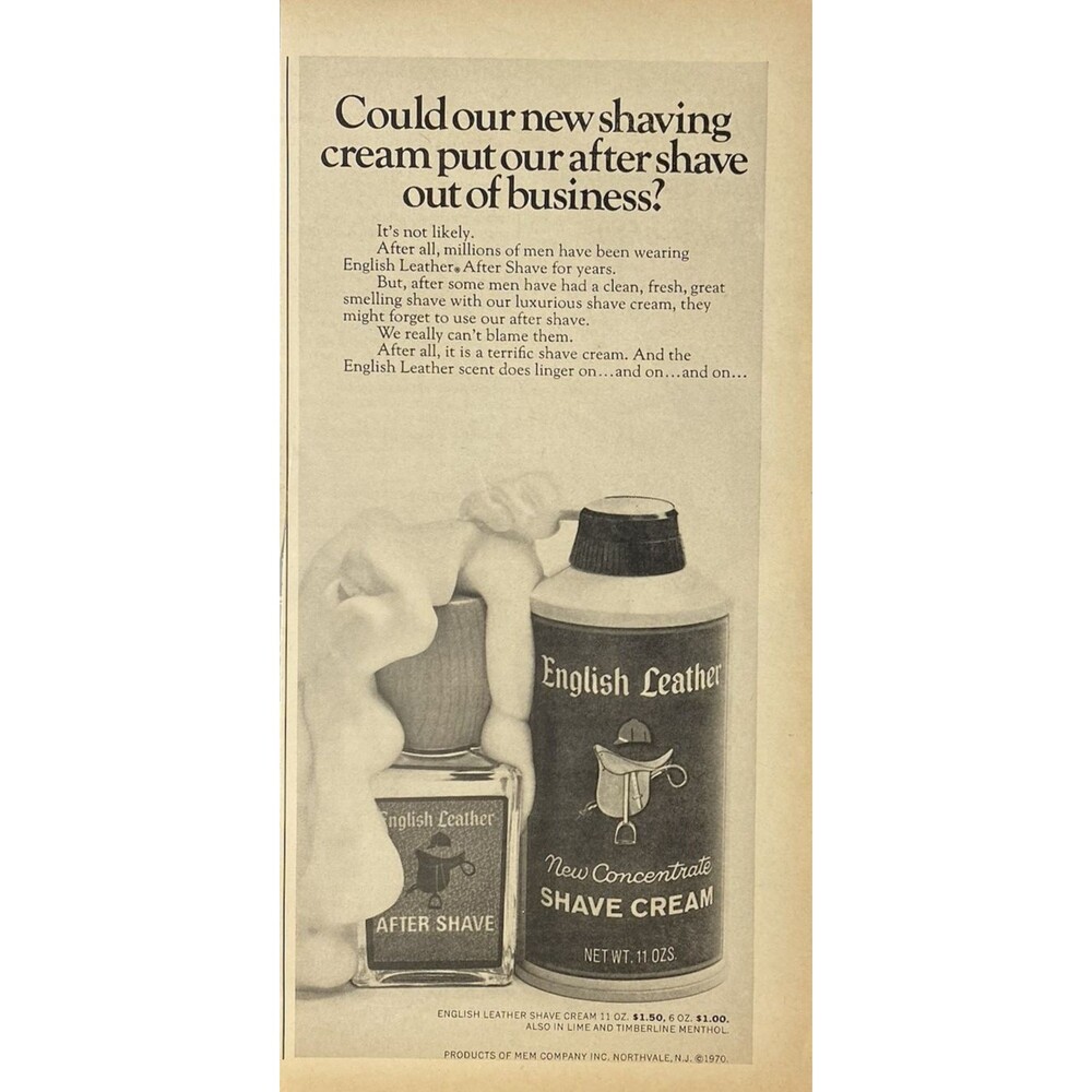 English Leather Shave Cream & After Shave Vintage Print Ad 1970